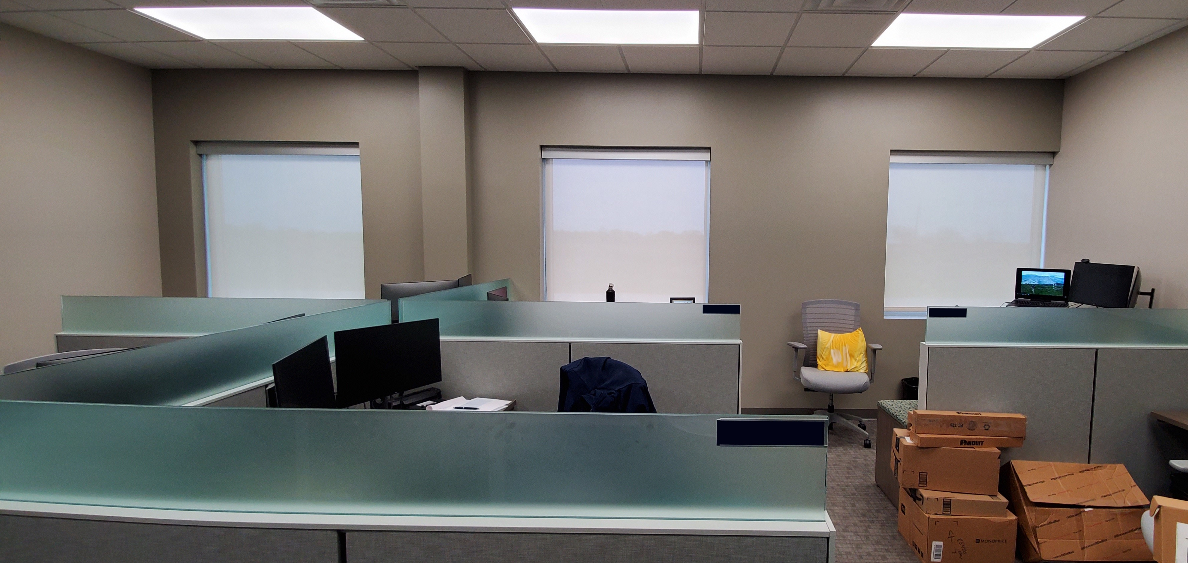 Cubicles with monitors installed